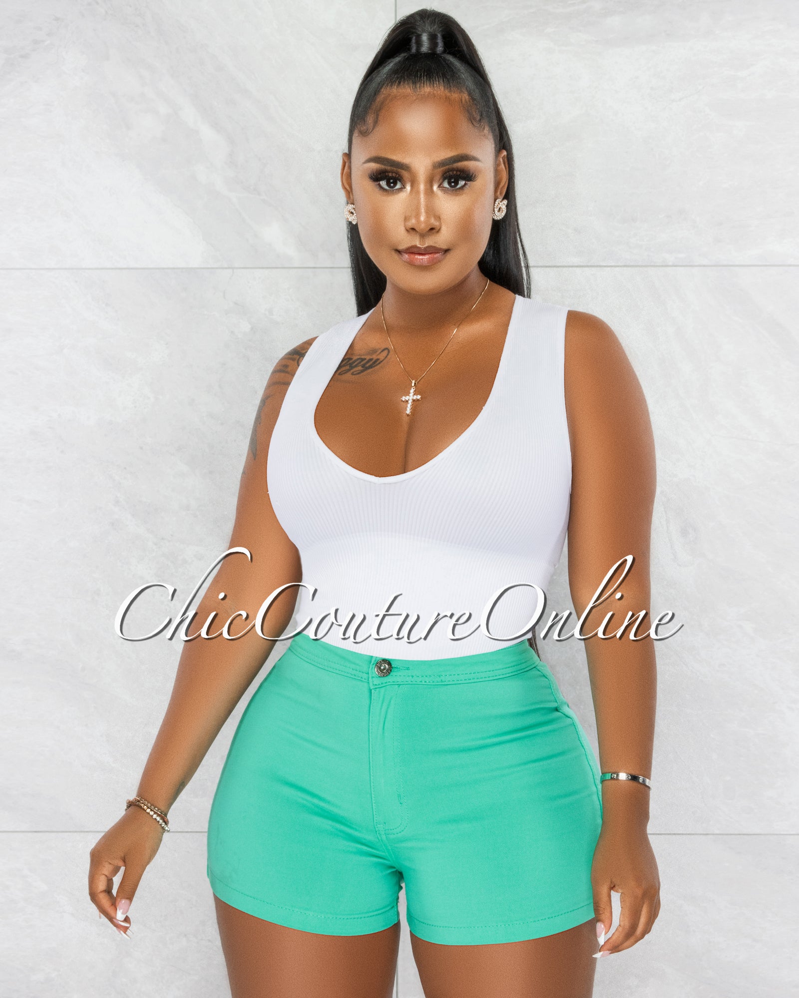 *Sullie Green High Waist Denim Shorts