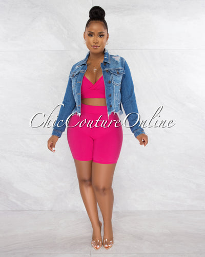Daniza Medium Denim Distressed Details Crop Jacket