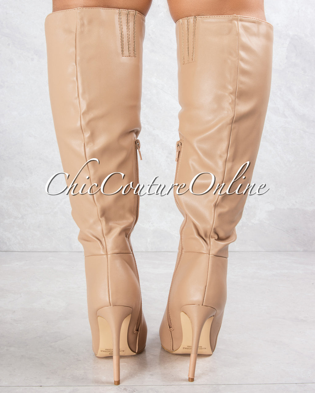 *Casanova Camel Faux Leather High Boots