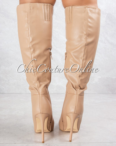 Casanova Camel Faux Leather High Boots