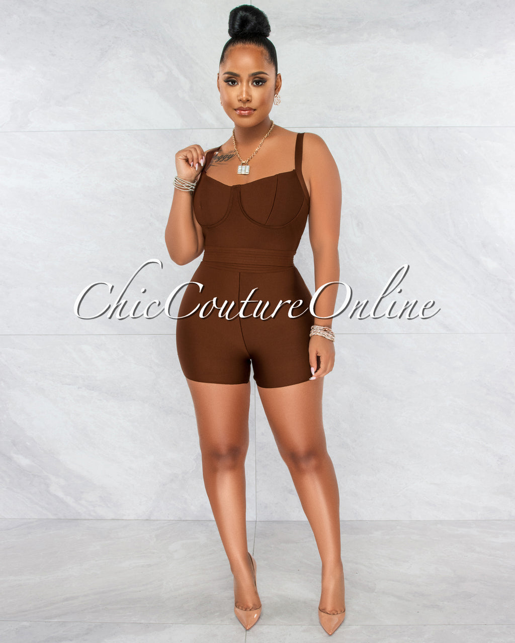 Dixon Brown Crop Top & Shorts Two Piece Set