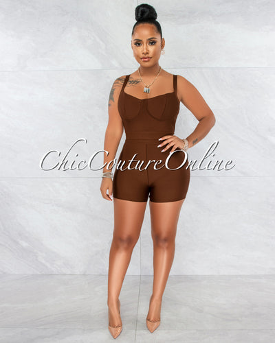 Dixon Brown Crop Top & Shorts Two Piece Set