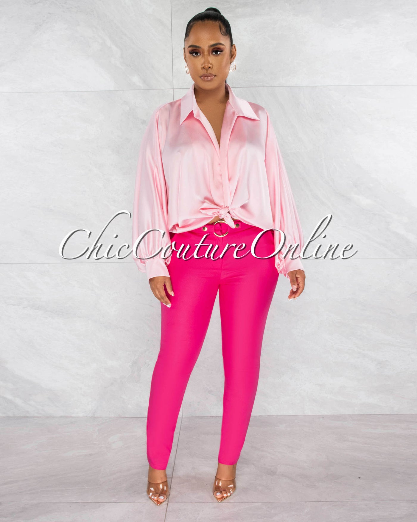 Pilar Baby Pink Wide Sleeves Silky Blouse
