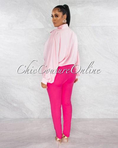 Pilar Baby Pink Wide Sleeves Silky Blouse