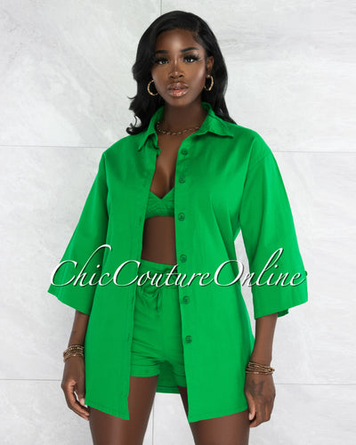 Nilan Kelly Green Shirt / Crop Top & Shorts 3 Piece Set