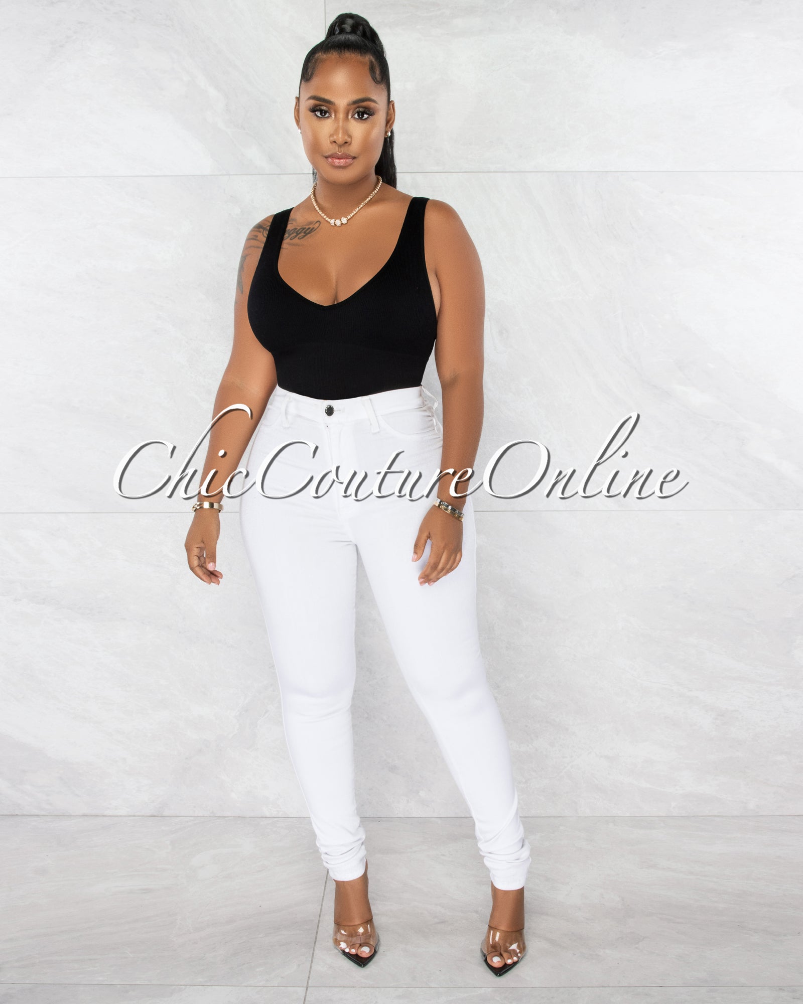 *Chelsea White Denim High-Waist Skinny Jeans