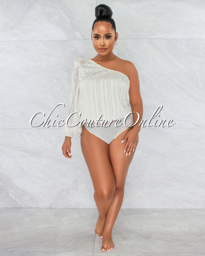 *Latrelle Beige One Sleeve Bodysuit