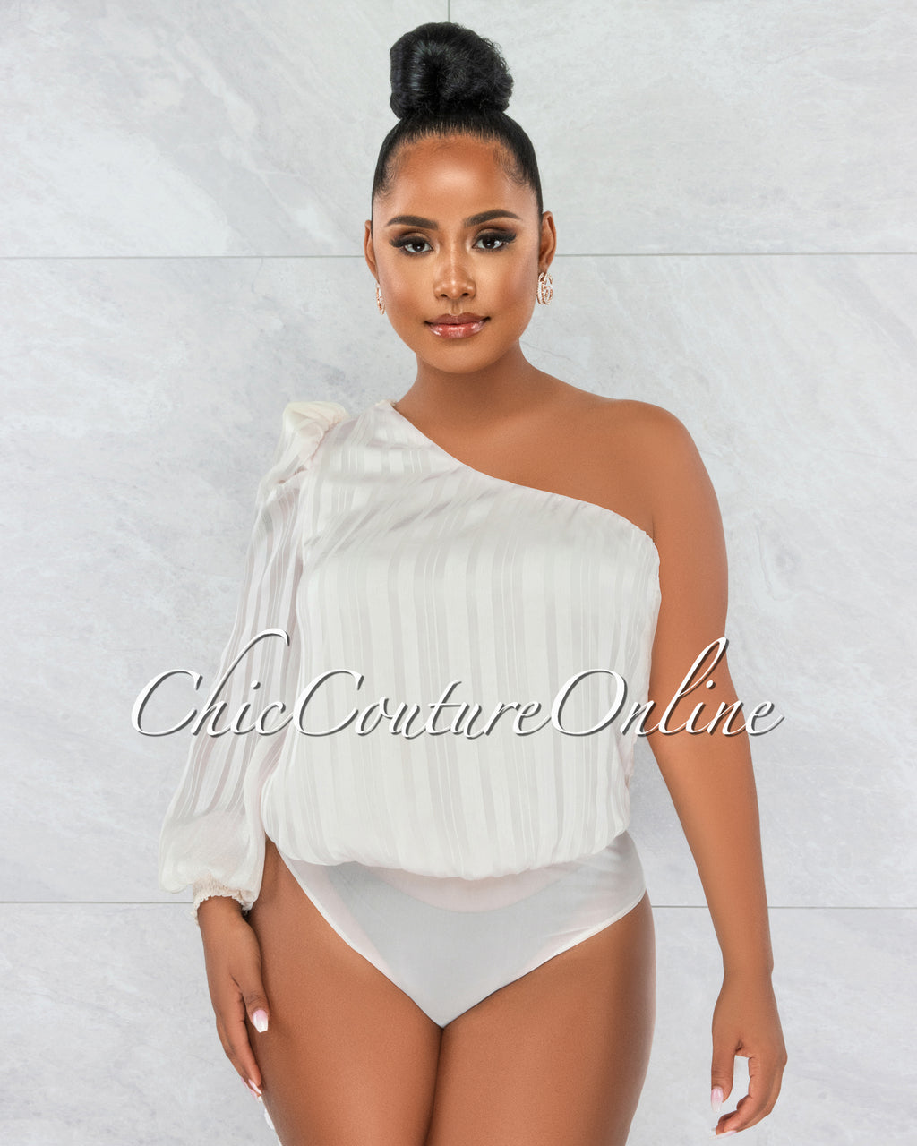 *Latrelle Beige One Sleeve Bodysuit