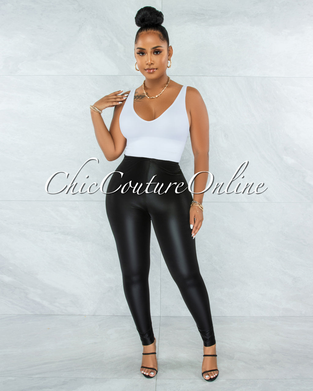 *Karisma Black Faux Leather Shiny Leggings