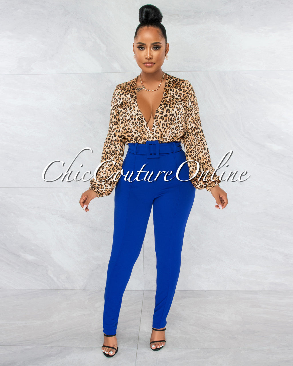 *Danna Royal Blue High-Waist Belt Pants