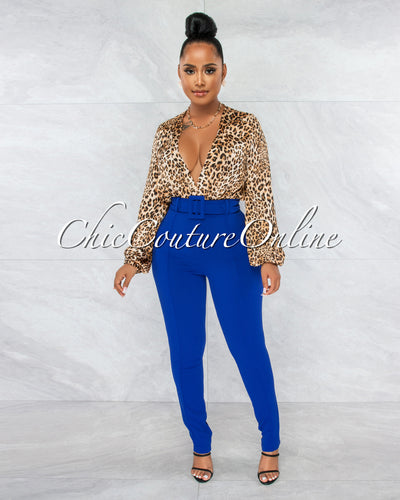 *Danna Royal Blue High-Waist Belt Pants