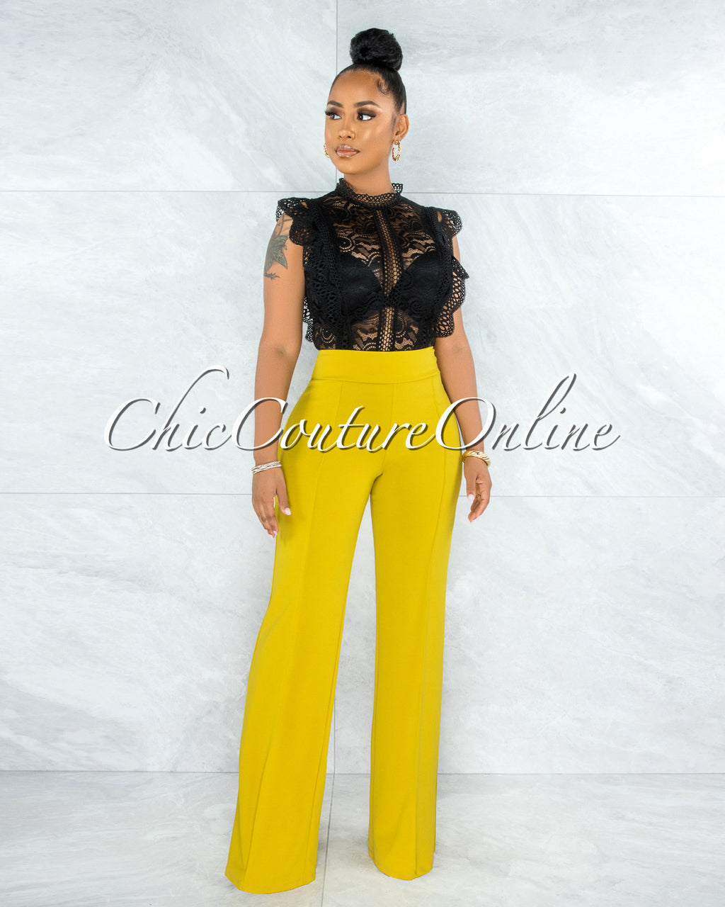*Marcie Lime Yellow High Waist Palazzo Pants