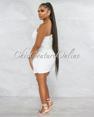 Marty Off-White Satin Tuxedo Single Sleeve Dress