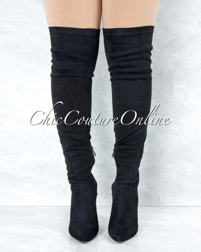 Vogue Black Faux Suede Over-The-Knee Boots