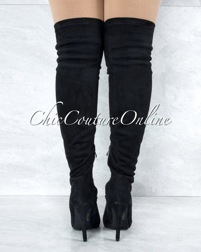 Vogue Black Faux Suede Over-The-Knee Boots