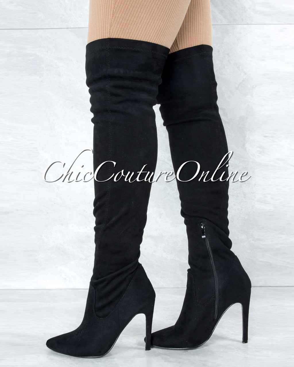 Hibiscus Black Faux Suede Over-The-Knee Boots