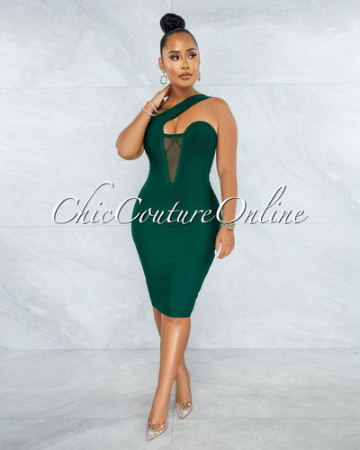 Vista Hunter Green Single Shoulder Design Bandage Dress