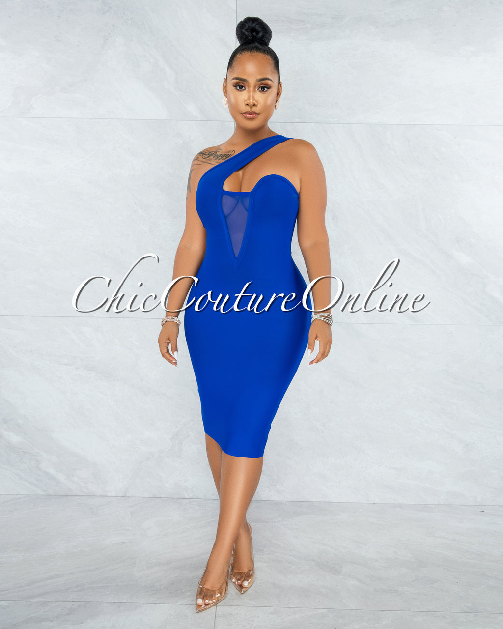 Vista Royal-Blue Single Shoulder Bandage Dress