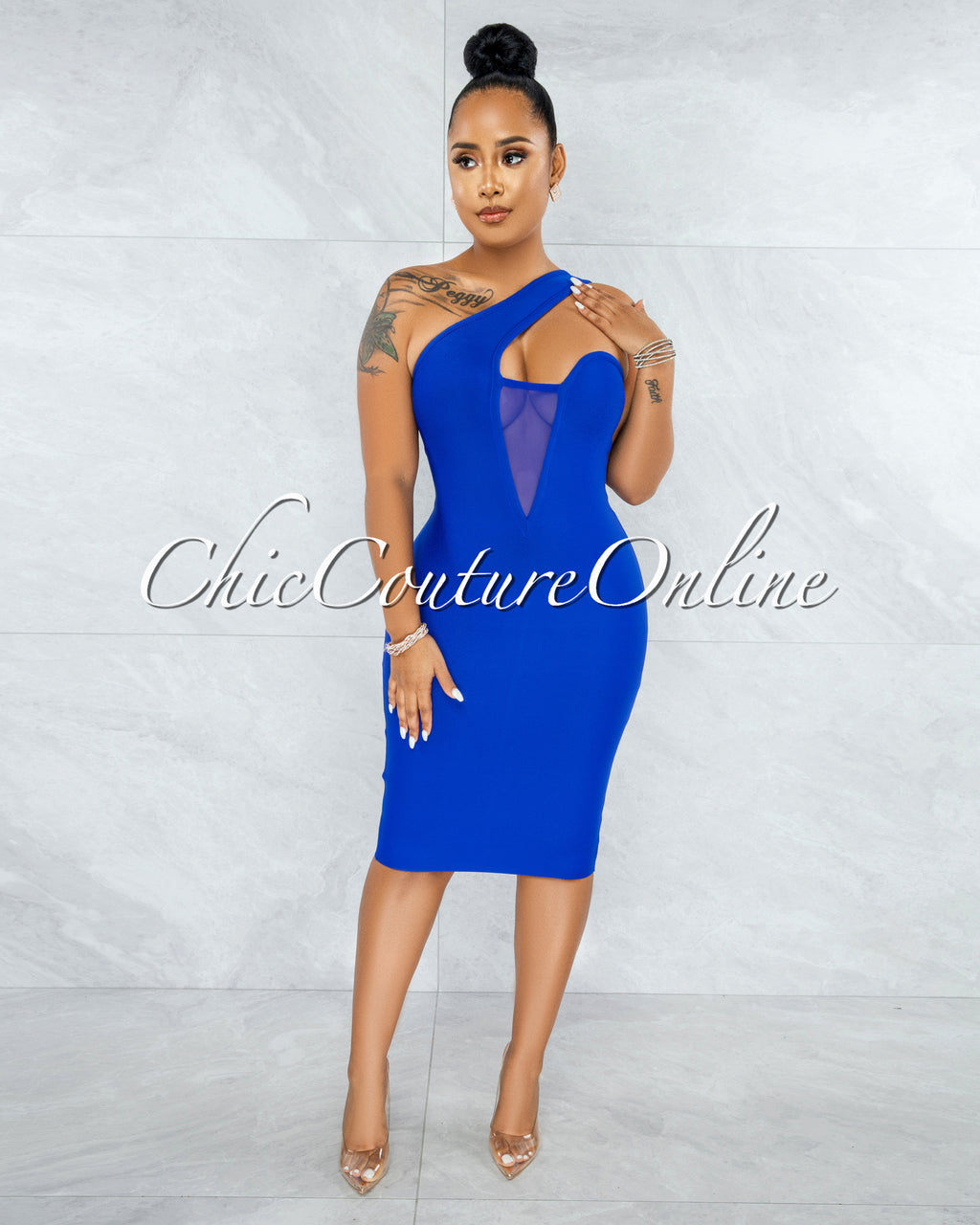Vista Royal-Blue Single Shoulder Bandage Dress
