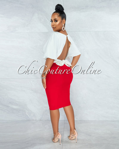 Barnette Off-White Back Key-Hole Satin Crop Top