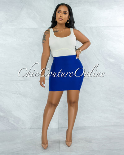 Darence Royal Blue Body-Con Bandage Mini Skirt