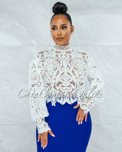 Amber Off-White Long Sleeves Crochet Crop Top