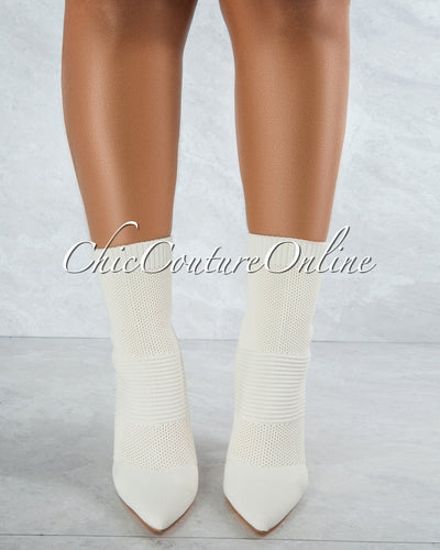 Chantria Off-White Knit Ankle Length Booties