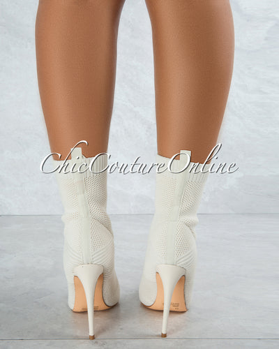 Chantria Off-White Knit Ankle Length Booties