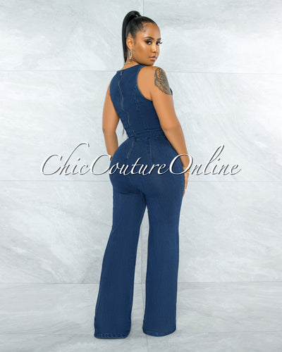 Marlee Dark Denim Wide Leg Jumpsuit