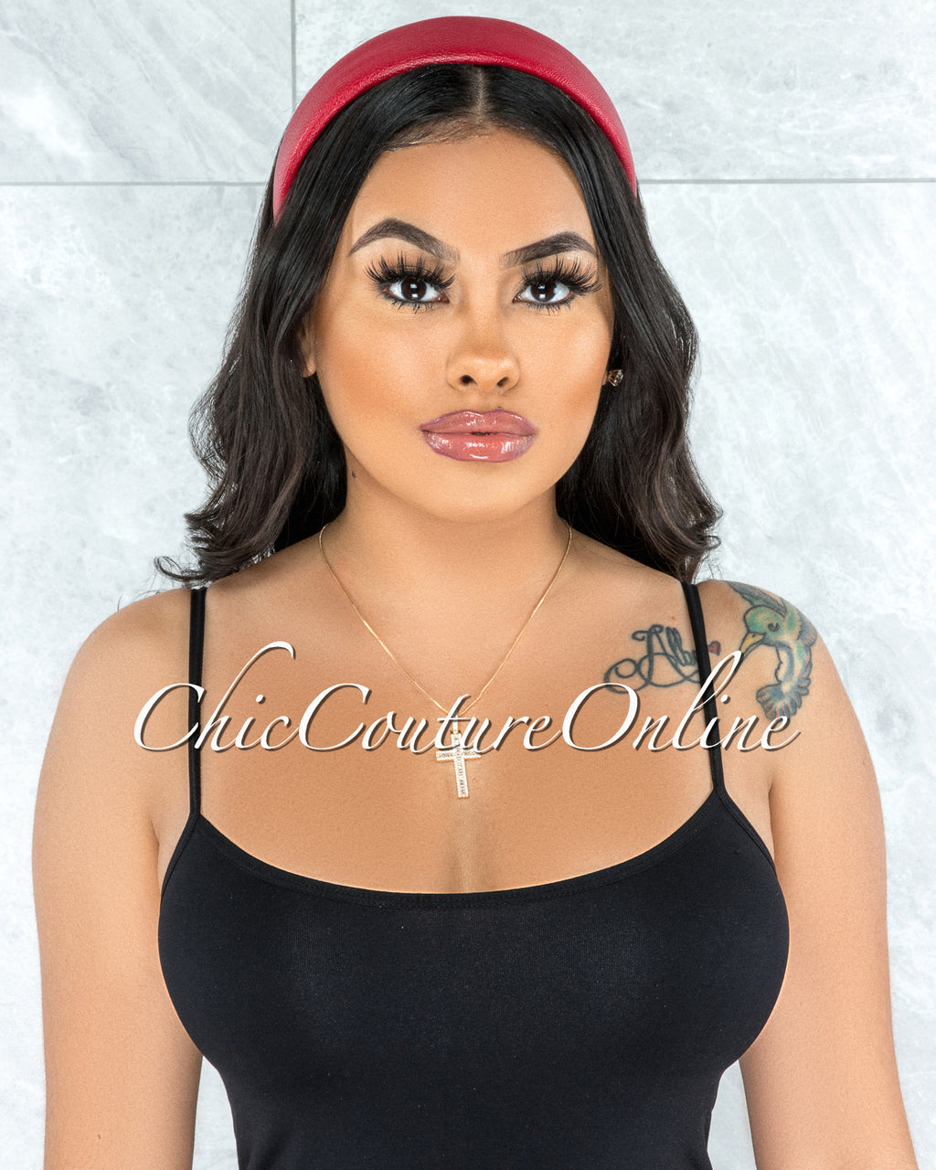 *Alexis Red Faux Leather Simple Headband