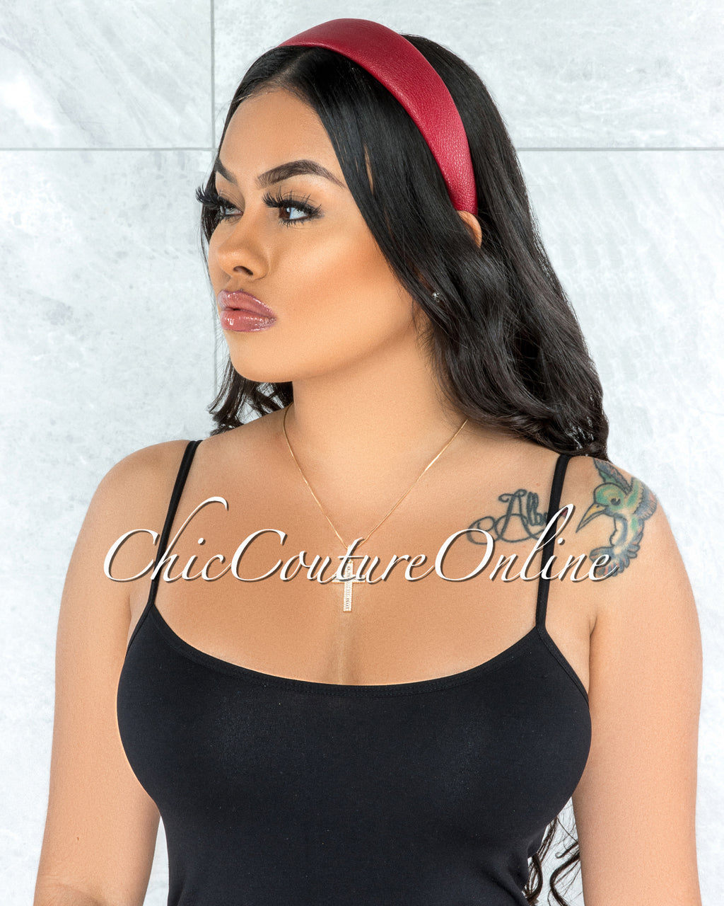 *Alexis Red Faux Leather Simple Headband