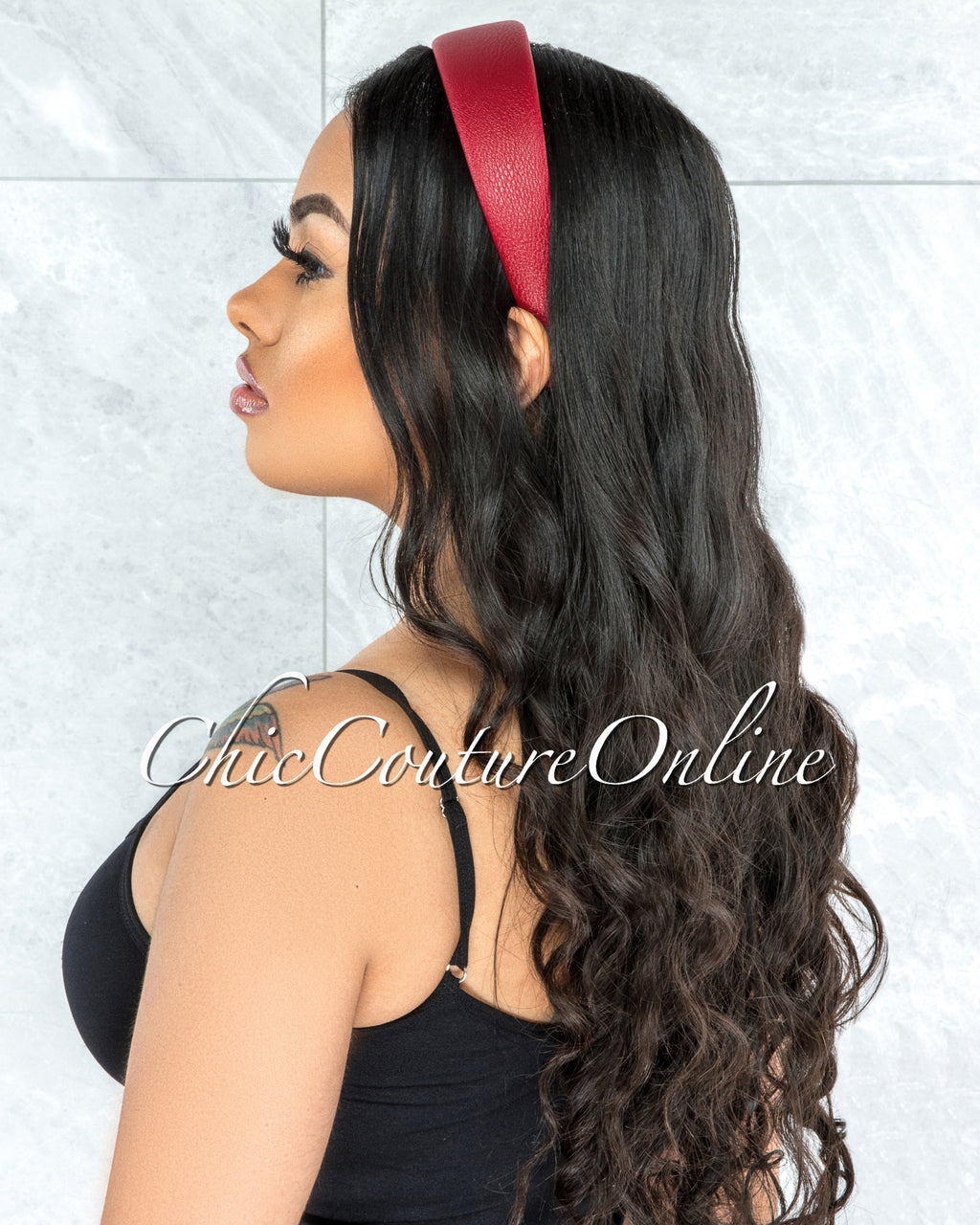 *Alexis Red Faux Leather Simple Headband