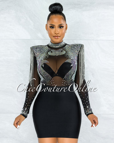 Darence Black Body-Con Bandage Mini Skirt
