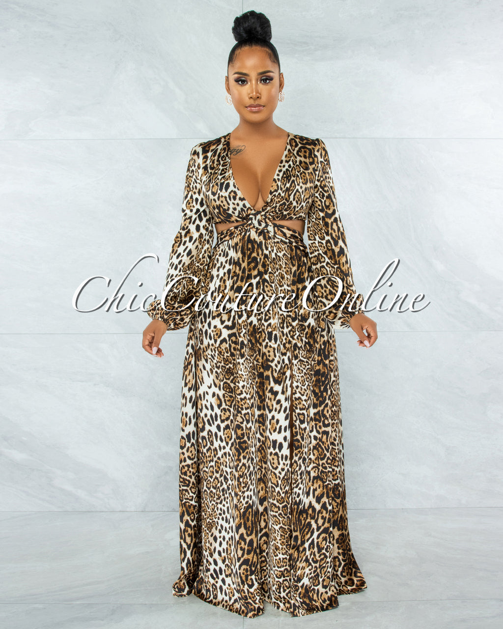 Naiya Leopard Print O-Ring Design Maxi Dress
