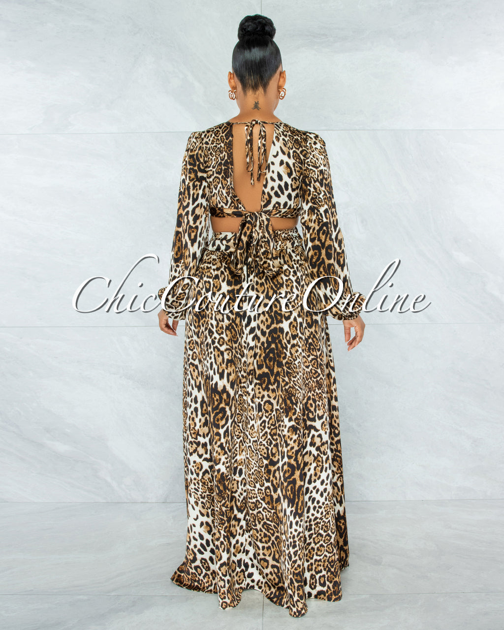 Naiya Leopard Print O-Ring Design Maxi Dress