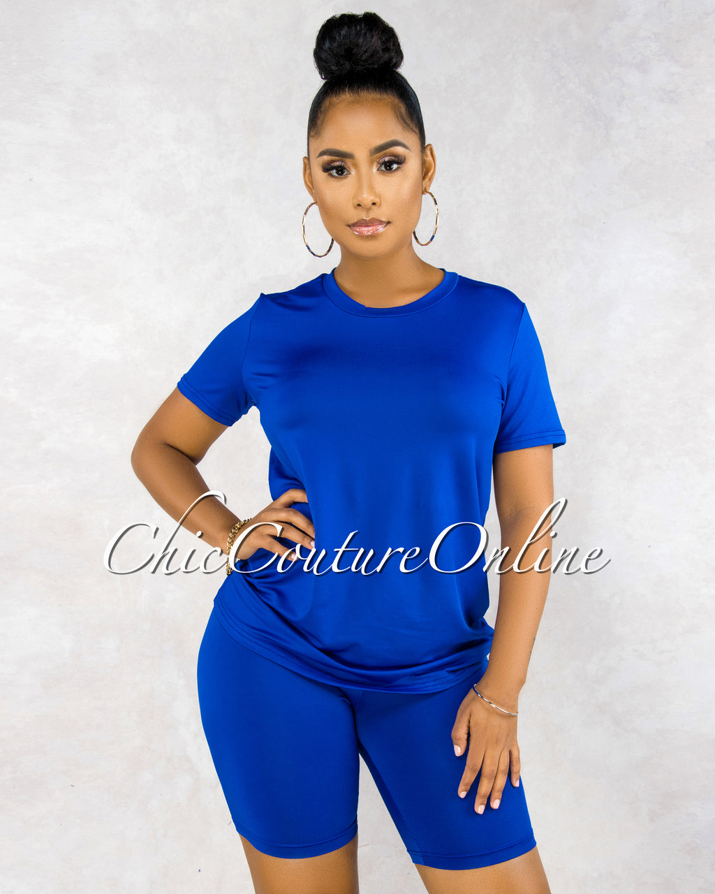 *Courtnie Royal Blue T-Shirt & Bike Shorts Set