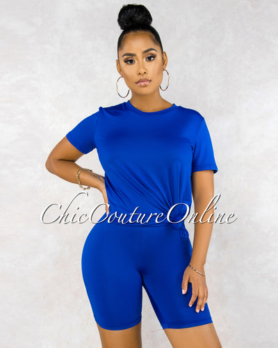 *Courtnie Royal Blue T-Shirt & Bike Shorts Set