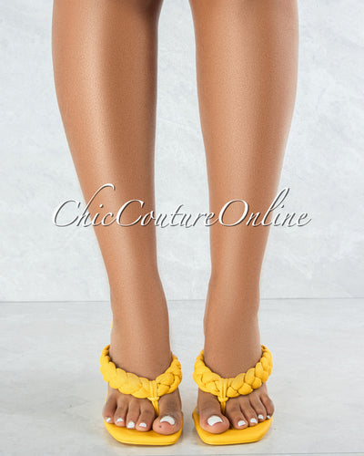 *Nixie Mustard Braided Thong Square Toe Heels