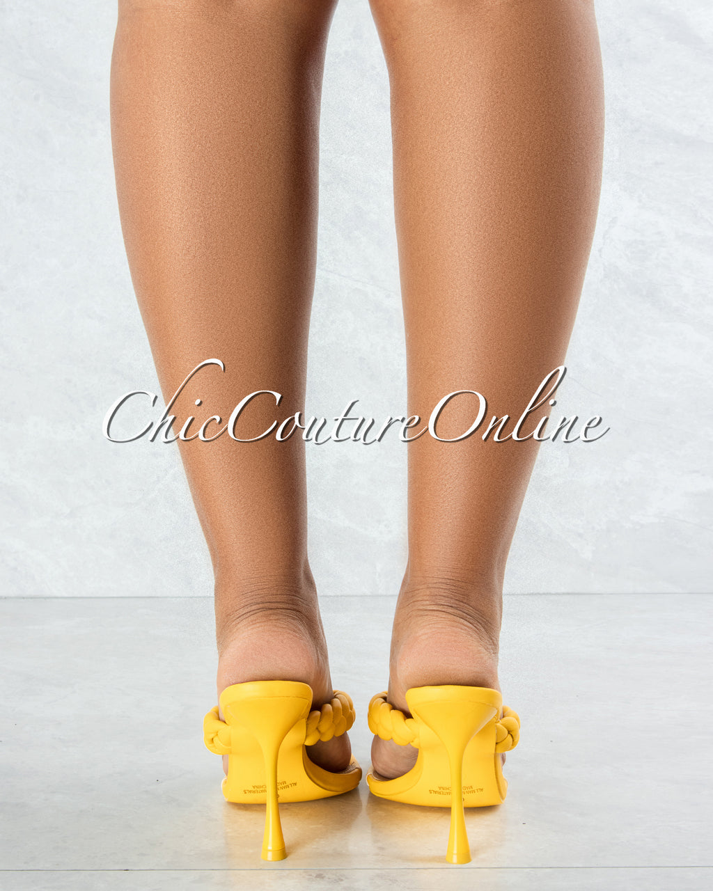 Nixie Mustard Braided Thong Square Toe Heels