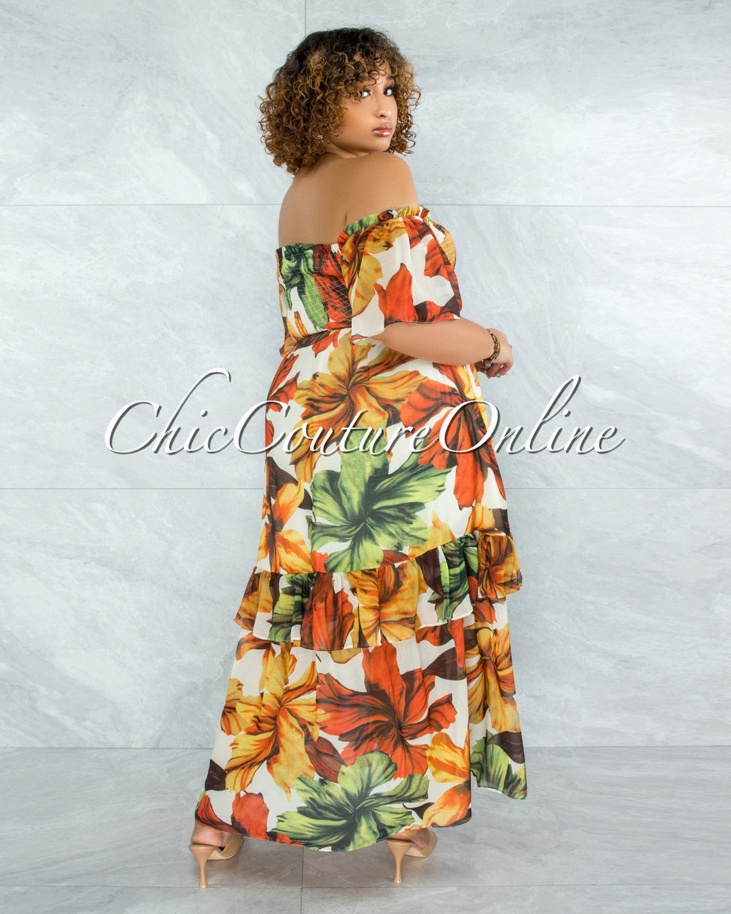 *Zamella Orange Multi-Color Print Two Piece Skirt Set