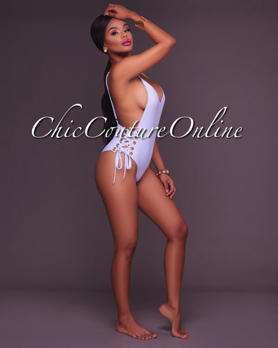 *Reanna Periwinkle Side Lace Up One Piece Swimsuit