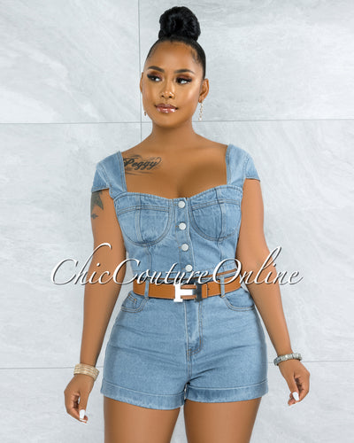 *Belda Light Washed Denim Top & Shorts Set