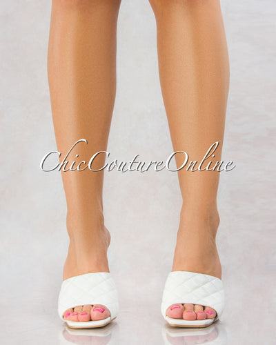 Stitch White Quilted Upper Square Toe Heels