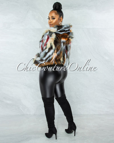 Duyen Grey Nude Wine Faux Fur Jacket