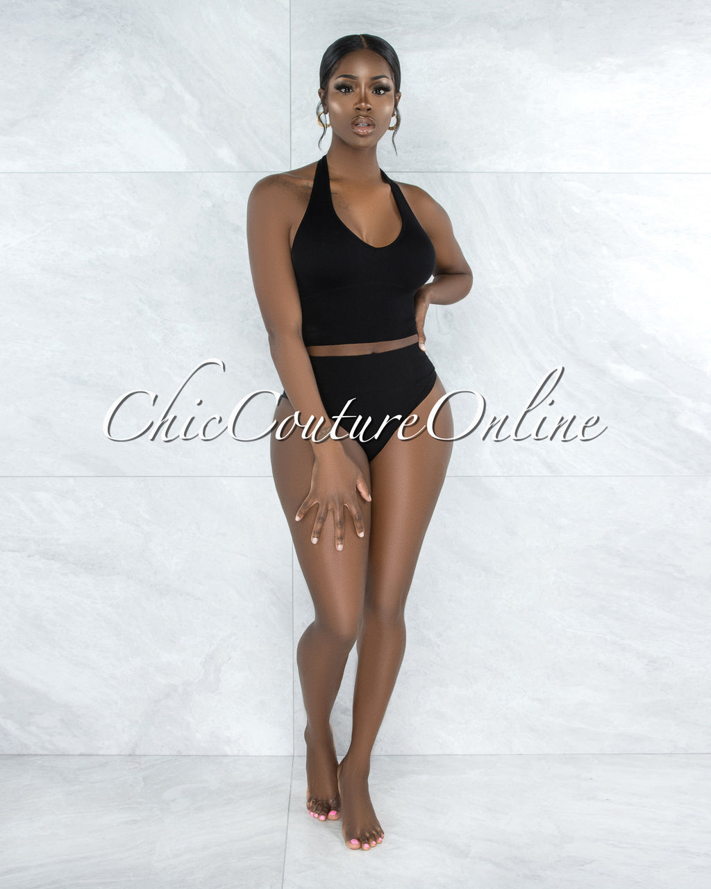 Dahy Black Ribbed Undergarment Two-Piece Set