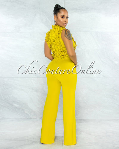 *Firth Lime Yellow Crochet See-Through Top Jumpsuit