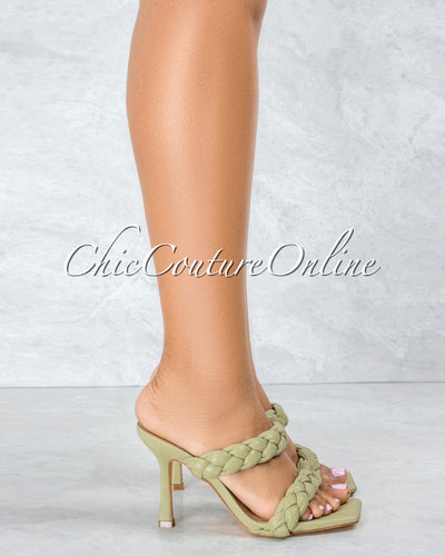 Jessy Sage Double Braided Upper Square Toe Heels