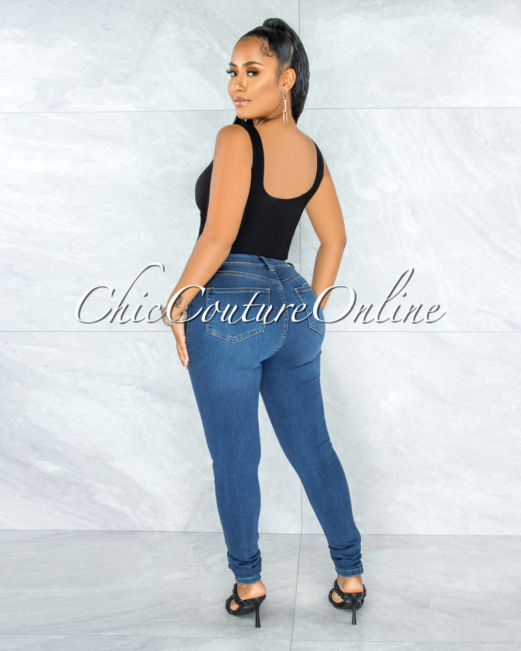 Marjani Black V-Neck Ribbed Crop Top