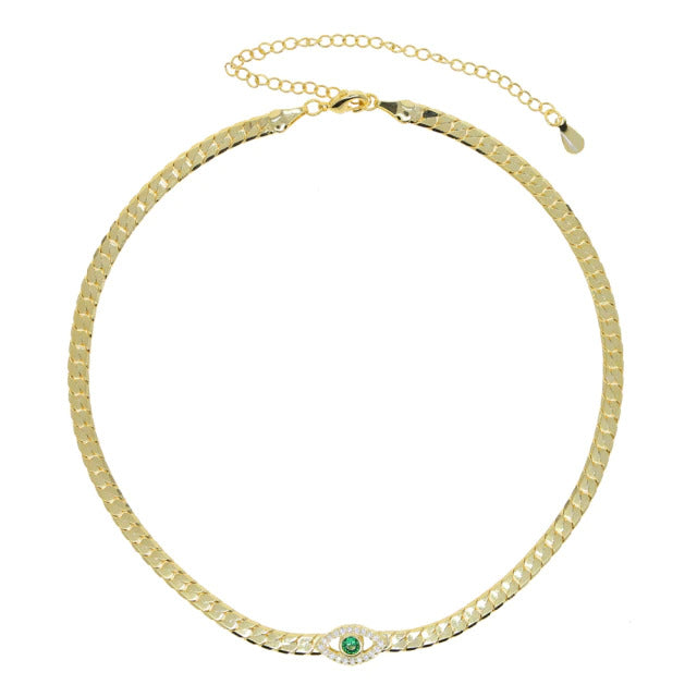 *Jenny Gold Evil Eye Rhinestones Choker Necklace