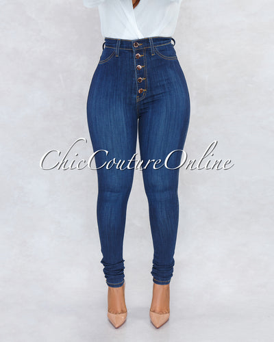 *Kiana Indigo Denim Button Up High Waist Skinny Jeans